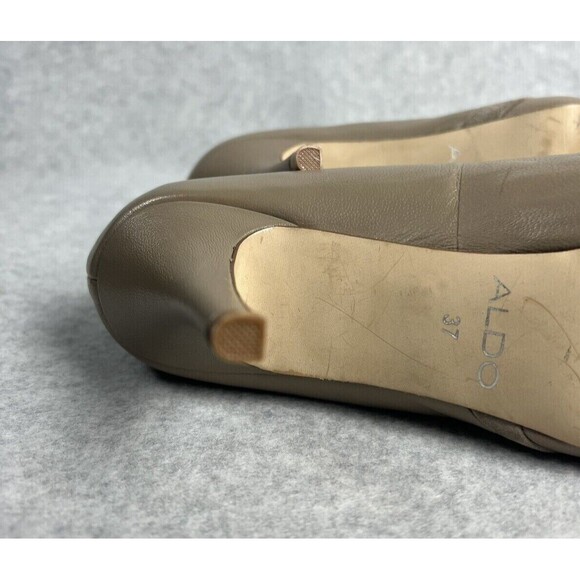 Aldo Shoes Tan Suede Faux Leather Pumps Almond Toe Heels Twee - Picture 10 of 15